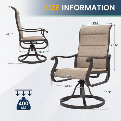 Amopatio Padded Patio Swivel Chairs Set of 6, Outdoor Dining Chairs with Ultra Soft Textilene High Back Seat & Metal Rocker Frame, for Backyard Deck Lawn Garden, Brown