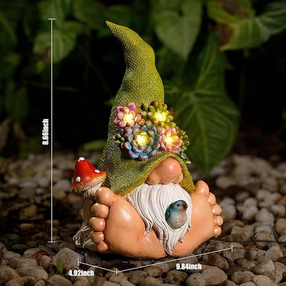 Solar Turtle Garden Statue with Bunny and LED Succulent Flowers – Outdoor Lawn Decor with Lights, Cute Animal Yard Ornament for Patio, Pathway, or Garden Gift (Gnome)