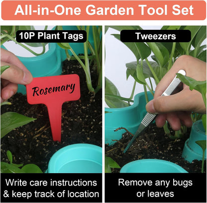 Vertical Planter, 5 Tier Stackable Strawberry Planter with Garden Tool Set, Movable Indoor/Outdoor Garden Herb Pot for Growing Vegetables and Succulents, Teal