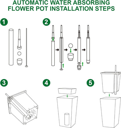 30" Tall Planters Set of 2, Outdoor＆Indoor Black Planter Pots, High Front Porch Planter Pots with Drainage Holes＆Water Level Monitor Movable Wheels ＆Inner Bucket, Automatic Watering, White