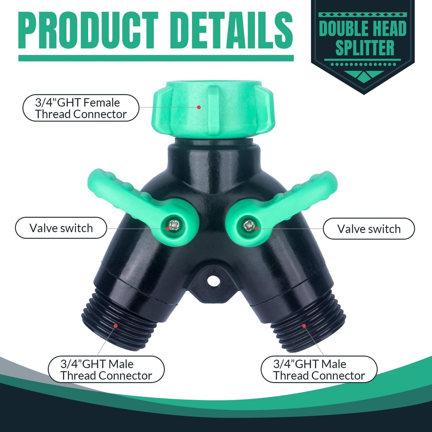 2 Pack Garden Hose Splitter 2 Ways Water Hose Splitter Heavy Duty Plastic 3/4" Hose Y Splitter Outdoor Faucet Splitter with Leak Proof Tape and 4 Extra Rubber Gaskets