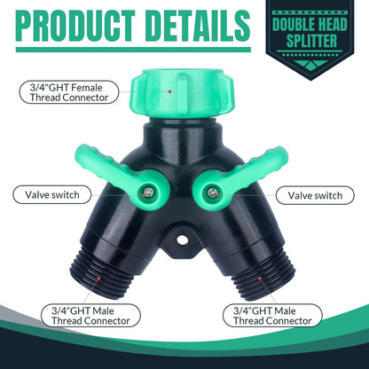 2 Pack Garden Hose Splitter 2 Ways Water Hose Splitter Heavy Duty Plastic 3/4" Hose Y Splitter Outdoor Faucet Splitter with Leak Proof Tape and 4 Extra Rubber Gaskets
