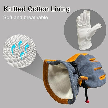 Leather Work Gloves for Women with Cotton Lining, Thorn Proof Gardening Gloves for TIG/MIG Welding, Construction (Orange, Medium)