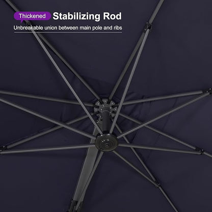 PURPLE LEAF 11' X 15' Rectangle Patio Umbrella Large Cantilever Outdoor Aluminum Offset Umbrella with 360-degree Rotation for Garden Deck Backyard Pool Navy Blue