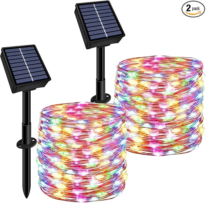Solar String Lights Outdoor Waterproof 2 Pack Total 66ft 200LED 8 Modes Twinkle Lights Solar Fairy Lights for Patio, Garden Yard Party Wedding Tree Christmas Halloween Decoration, Multicolor