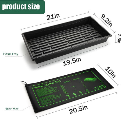 Seed Starter Kit - 10 Pack 1020 Seed Trays with 2 Seedling Heat Mats for Plants (10"x20.5"), Complete Seed Germination Kit for Indoor Gardening, Greenhouse Accessories Gardening Gifts