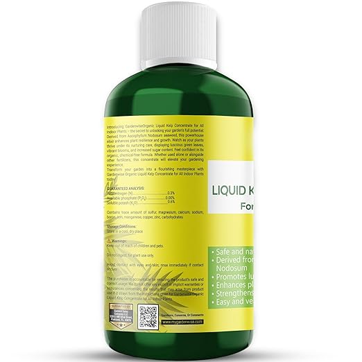 Organic Premium Kelp Seaweed Fertilizer - Liquid Hydroponics Fertilizer - Liquid Plant Food - Nutrient-Rich Soil Enhancer - Natural Plant Food for All Indoor Plants (16 oz)