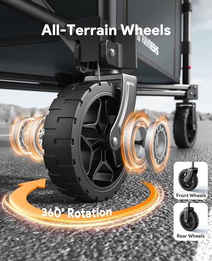 Collapsible Wagon Cart with Wheels 220lbs Foldable Wagon 120L Shopping Cart for Groceries Folding Utility Wagon for Beach, Garden, Camping, Sport, Apartment, Wheelbarrows, Gray