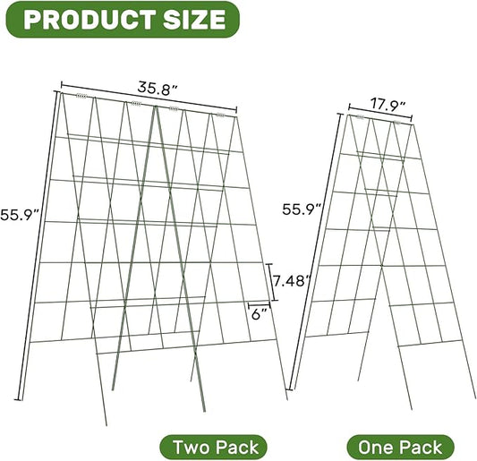 DOEWORKS Cucumber Trellis, 56" High Foldable A Frame Garden Trellis, 2 Pack, Plant Support for Climbing Cucumber, Beans, Tomatoes, Flowers, Green