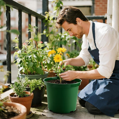 3 Gallon Plastic Nursery Pots, 10 Inch Round Plant Pots with Drainage Holes, 10 Pack Planting Pot for Outdoor Indoor Plants, Gardening Gifts for Women, Green