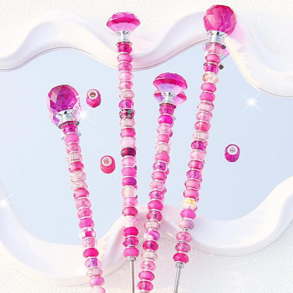 119 Pcs Garden Stake Diy Fairy Wand Plant Stake with Rose Red Large Hole Beads Crystal Diamond Stopper Top 4 Stainless Steel Threaded Rod Beaded Garden Stakes For Outdoor Indoor Yard Patio Decorations