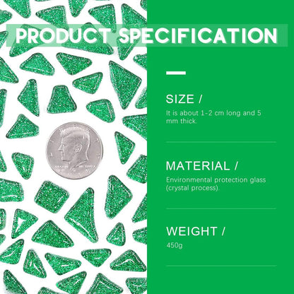 Swpeet 1 Pound Green Shine Crystal Series Mosaic Tiles Assortment Kit, Square and Triangle Genuine Mosaic Tiles Glitter Crystal Mosaic Perfect for Home Decoration Crafts