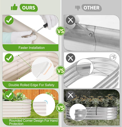 Galvanized Raised Garden Bed Outdoor- 2 Pcs Raised Beds for Gardening| Metal Planter Box, Steel Raised Garden Bed Kit with Gloves for Vegetables, Flower, Herbs (6x2x1.4FT, White)