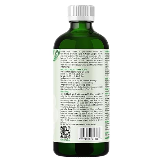 3-1-2 Liquid Fertilizer Concentrate with Micronutrients - Ideal Snake Plant Food for Sansevieria (Dracaena trifasciata), Indoor Plant Care (16 OZ)
