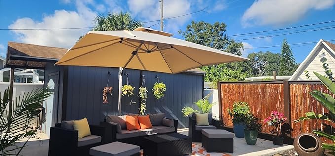 PURPLE LEAF 10' X 12' Patio Umbrella Outdoor Rectangle Umbrella Large Cantilever Umbrella Windproof Offset Heavy Duty Sun for Garden Deck Pool Patio, Beige