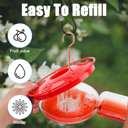 FEED GARDEN 2 Pack 16 OZ Hummingbird Feeders for Outdoor 5 Feeder Ports Ant Bee Proof Leak-Proof Cleaning Brushes Nectar Easy Clean Fill Bird Feeder for Garden Red Décor Gifts for Mom