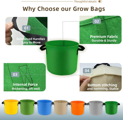7-Pack 10 Gallon Grow Bags, Multi-Colored Planting Fabric Pots Garden Bags to Grow Vegetables,Flowers,Fruits, Tomato Growing Bag