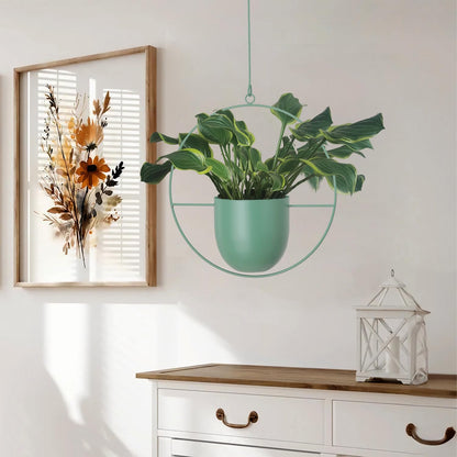Hanging Planters 2 Pack Boho Mid Century Hanging Plants Hangers Metal Wall Ceiling Flower Pot Indoor Outdoor Vine Holder Room and Window Decor(Green)
