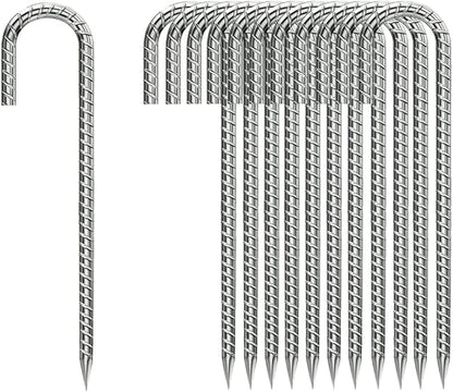 Rebar-Stakes-12-Inch, Ground Stakes Heavy Duty U-Hook Galvanized Anti-Rust Tent Stakes Heavy Duty Ground Anchors for Garden Dog Fence Chicken Coop Christmas Decorations Deer Fence 16pcs