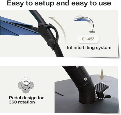 LAUSAINT HOME Outdoor Patio Umbrella with Base included, 11 FT Deluxe Curvy Cantilever Umbrella Offset Hanging umbrella with 360° Rotation for Market, Pool, Garden, Backyard, Deck (Navy Blue, 11 FT)