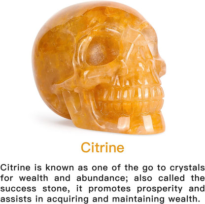 3.0" Citrine Crystal Skull Figurine Healing Stones Carved Sugar Skull Head Sculpture Decor Day of The Dead Statue Ornaments Decorations
