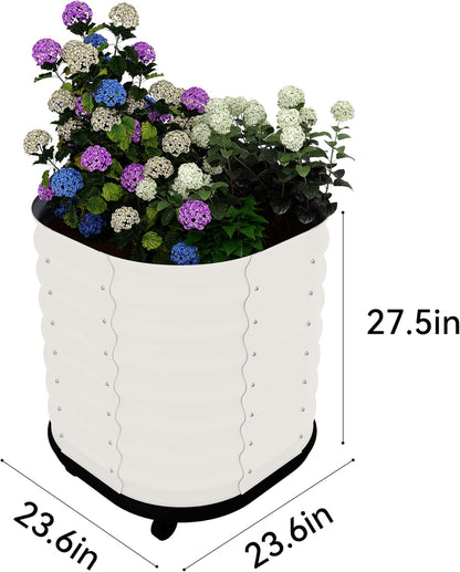 24x24x28in Galvanized Raised Garden Bed with Wheels & Water Reservoir – Durable Outdoor Planter Box, Elevated Raised Beds for Gardening, Portable Garden Box for Indoor/Outdoor Plants,White