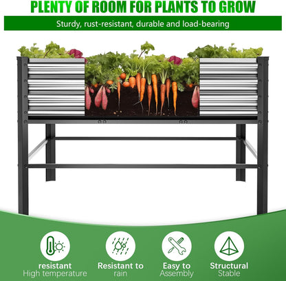 Doniks Raised Garden Bed with Legs, 48×48×32in Large Outdoor Metal Galvanized Garden Planting Box,1000lb Capacity for Vegetables Lawn Green Flowers, Fruits, Terrace