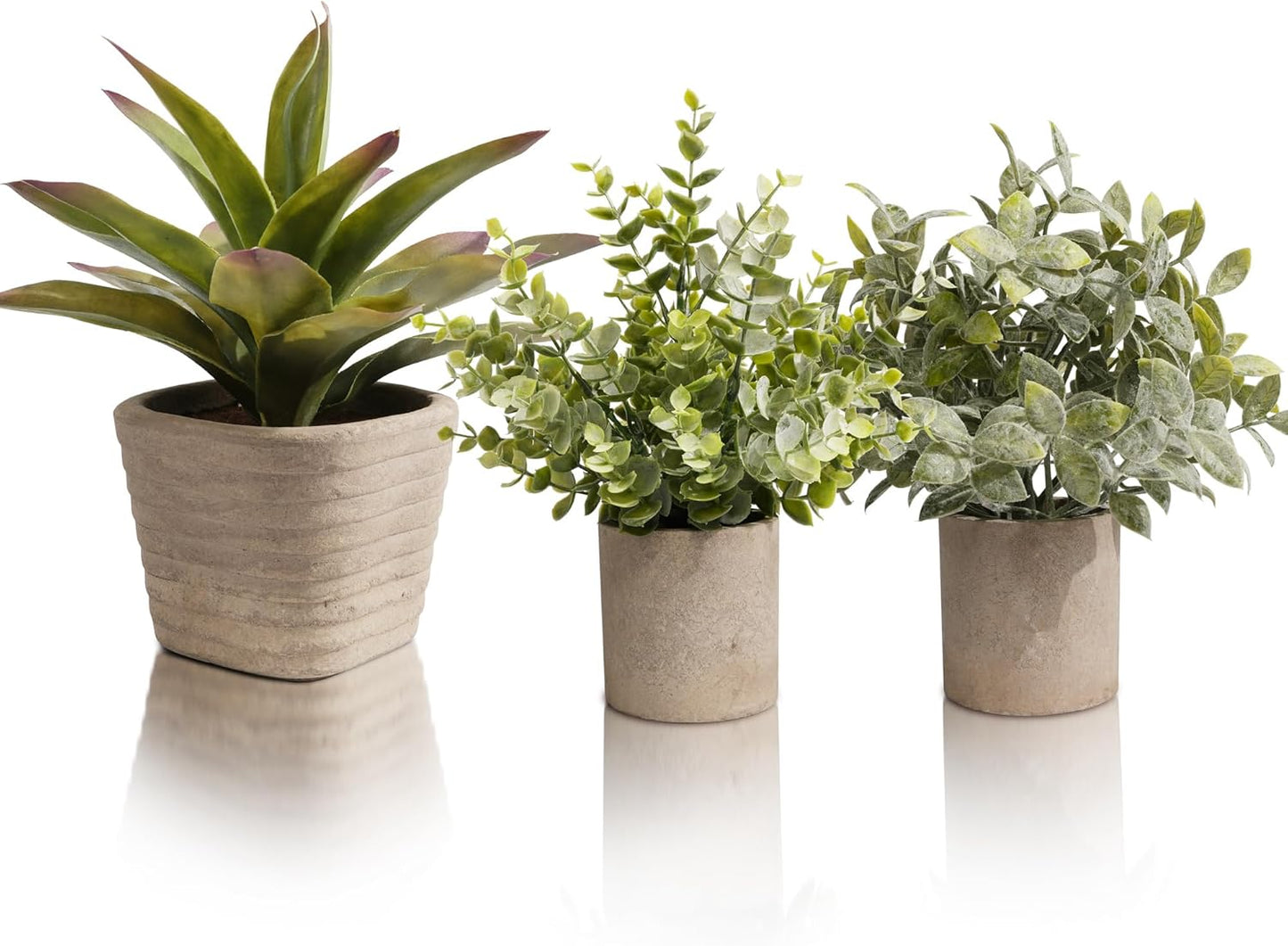 3 Pack Small Fake Plants, Artificial Agave Plants Potted for Home Decor, Faux Eucalyptus Plant Indoor for Bathroom Bedroom Kitchen Office Farmhouse Shelf Greenery Decor