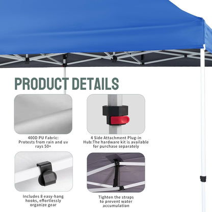 CROWN SHADES 10x20 Pop Up Canopy Tent - Commercial Canopy Tent with 400D Strength Oxford Fabric, Hexagonal Leg, 4 Upgraded Weights - Great for Trade Shows, Events,Parties & Commercial Use, Blue