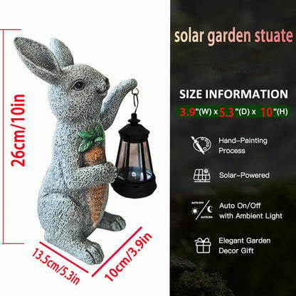 Garden Statues Rabbit Solar Lantern Outdoor Handmade Resin Statue Bunny with Cute Carrot for Patio, Yard,Mother's Day Gift Ideas (rabbit1)