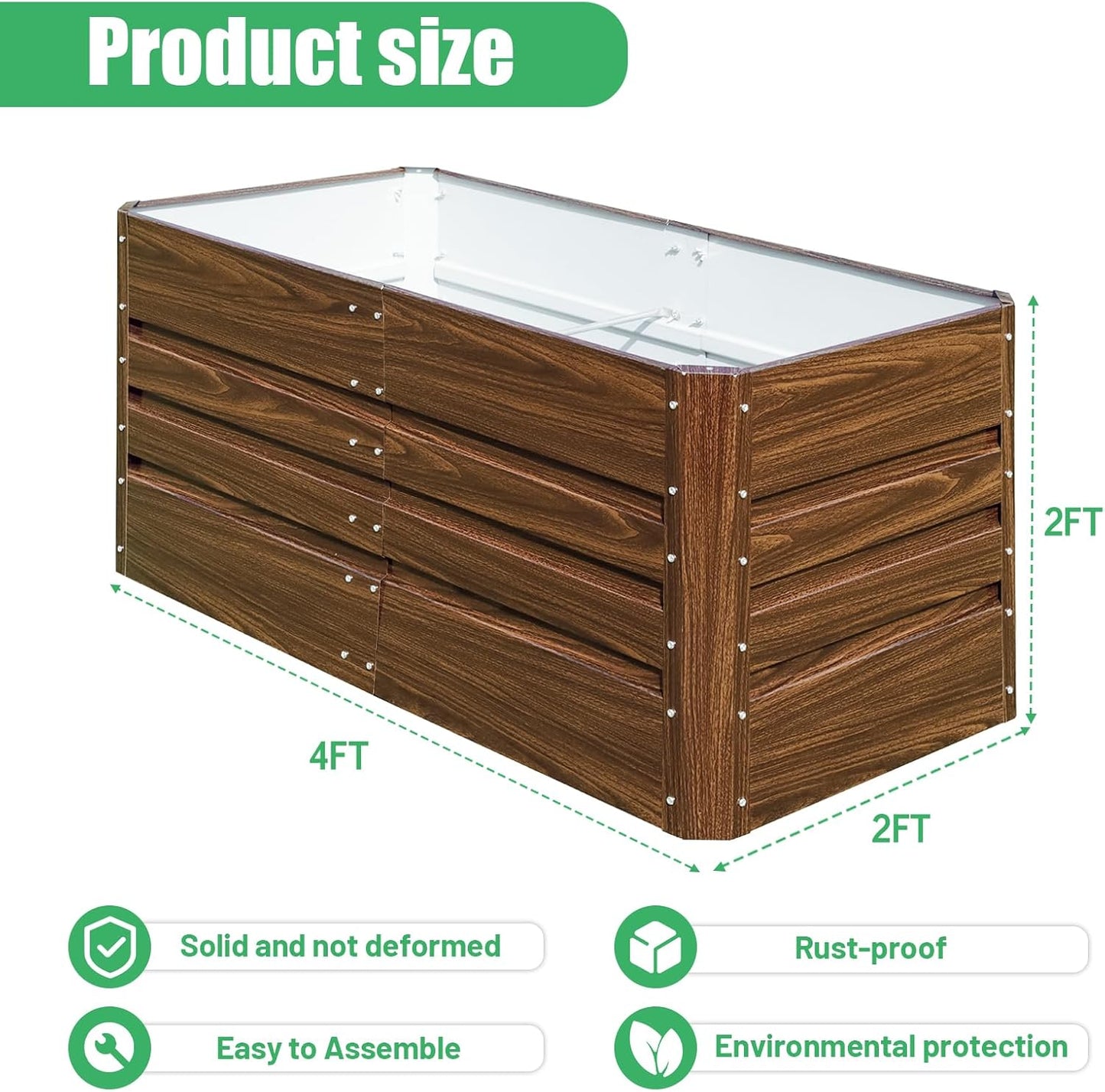 SnugNiture 4x2x2FT Raised Garden Bed Galvanized Planter Garden Boxes Outdoor, Deep Root Planter Raised Bed for Vegetables Flowers Herbs,Brown