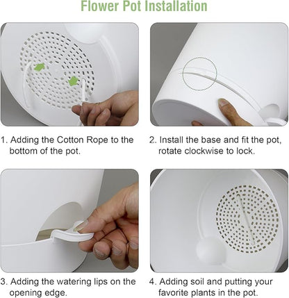 12 inch Large Self Watering Pots for Indoor Outdoor Plants, Flower Plant Pots with Mesh Drainage Holes for Garden House, Plastic Planters with Reservoir for Home, White