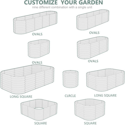 12" Tall White Oval Galvanized Steel Raised Garden Bed - 7x3ft Modular Metal Planter Box for Outdoor Gardening | Durable Metal Raised Flower Beds Outdoor Large Planters for Porch & Yard