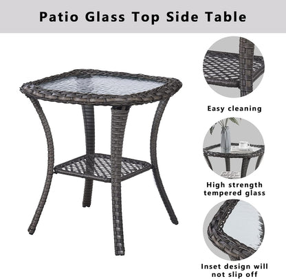 Outdoor Swivel Rocker Wicker Chairs Set of 3, High Back Swivel Patio Chairs Wicker Furniture Set, 2 PCS Rattan Swivel Rocking Chair with Side Table, Orange Cushion