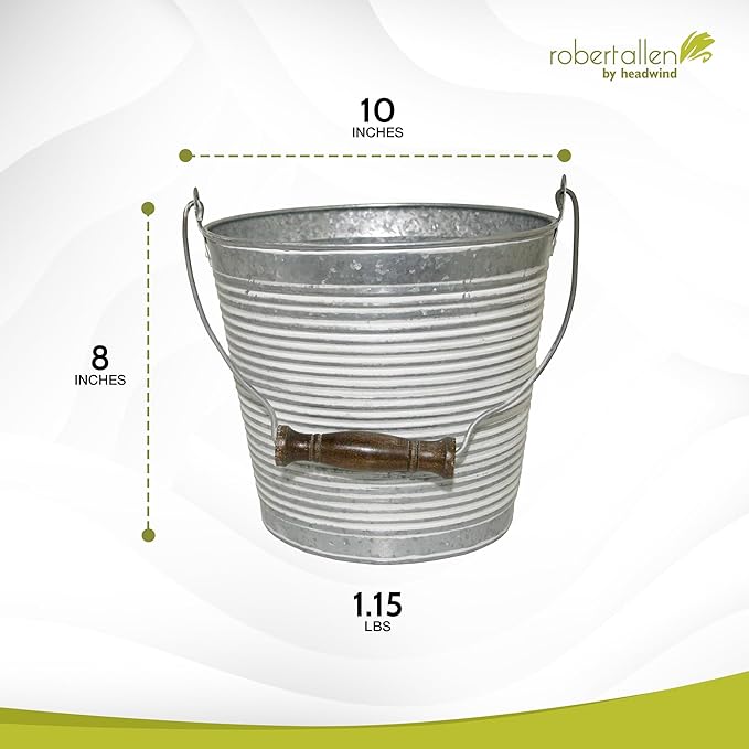 Headwind Vintage Collection Ribbed Planters – White Wash Flower Pots 10 Inch Indoor Plant Pots Bucket for Peace Lily, Pothos, & Lavender, Petunias, Basil Plant for Outdoor by Robert Allen