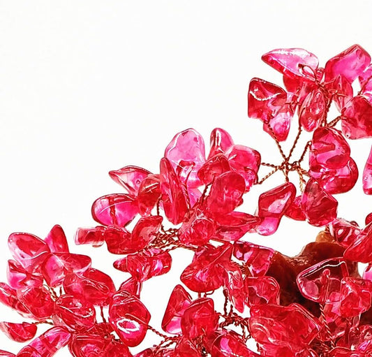 7 Inch Quartz Crystal Money Tree Bonsai Feng Shui Gem Decoration for Wealth and Luck (Red)