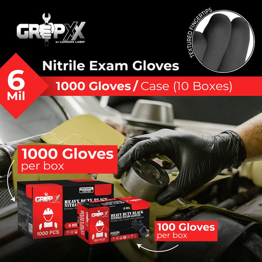Heavy Duty 6 Mil Black Nitrile Gloves - Disposable, Latex & Powder Free | Mechanic, Food Prep & Tattoo | Rubber Gloves for Cooking, Cleaning & Household |Bulk Case of (1000)