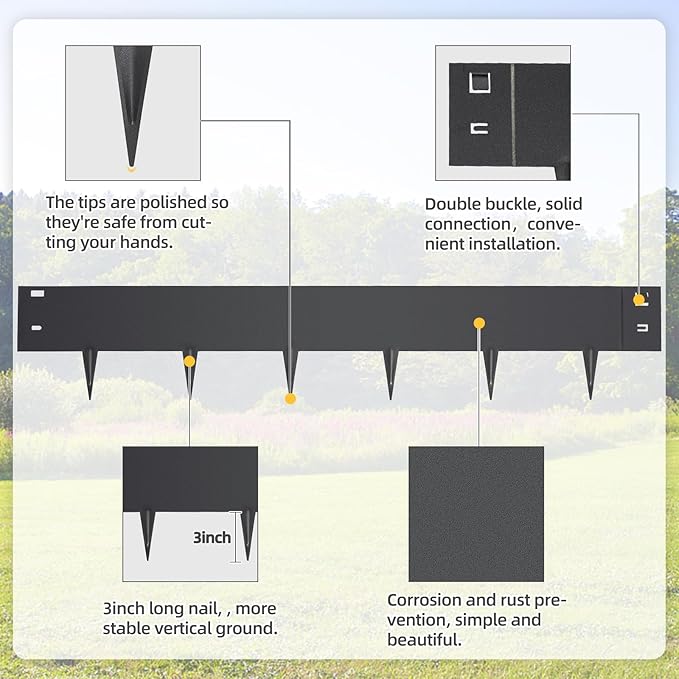 5PCS Steel Landscape Edging 39 x 7Inch (4 Inch Metal Strips + 3inch Nail) Black Garden Edging Border Length Flexible Landscape Edging Anchoring Stakes