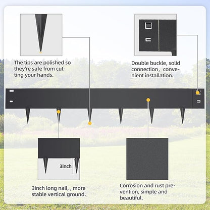 5PCS Steel Landscape Edging 39 x 7Inch (4 Inch Metal Strips + 3inch Nail) Black Garden Edging Border Length Flexible Landscape Edging Anchoring Stakes