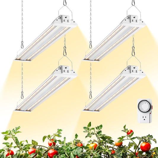 Barrina TX36 2FT Grow Light, 144W(4 x 36W, 800W Equivalent), High PPFD, Full Spectrum, Mechanical Timer, Hanging Plant Lights for Indoor Growing, Seedlings with On/Off Switch, Linkable, 4 Packs