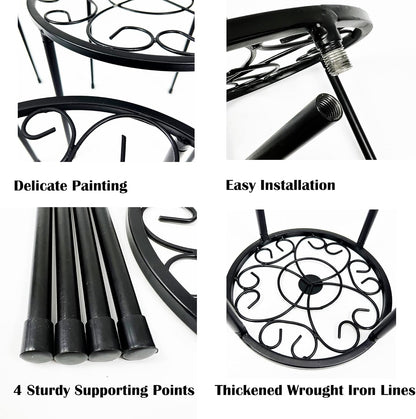 HAINARverS Metal Plant Stands 5-Pack, Heavy Duty Rustproof Iron Corner Flower Pot Stand Holder,Round Supports Display Rack Tiered Plant Stand Shelf For Indoor And Outdoor Multiple (Black)