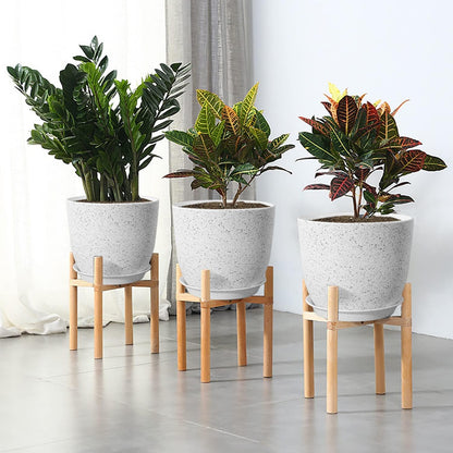 Modern Plant Pots Set, 9/8/7.5 inch Plastic Planters for Indoor Plants, Stylish Flower Pots with Drainage Holes and Saucers for House Plants and Flowers, White Speckles