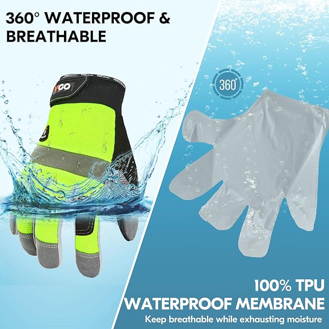 Vgo... 1Pair 5℃/41°F Winter Work Gloves Men, Cold Weather Waterproof Safety Work Gloves,Cold Storage or Freezer Glove