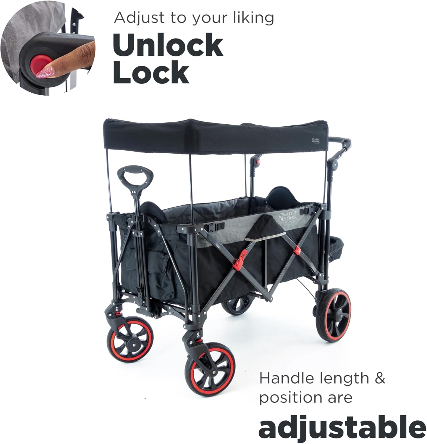 Creative Outdoor Push Pull All-Terrain Collapsible Folding Stroller Wagon for Kids, 150lbs Weight Capacity, Platinum Series, Beach, Park, Garden & Tailgate, (Black)