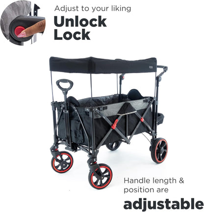 Creative Outdoor Push Pull All-Terrain Collapsible Folding Stroller Wagon for Kids, 150lbs Weight Capacity, Platinum Series, Beach, Park, Garden & Tailgate, (Black)
