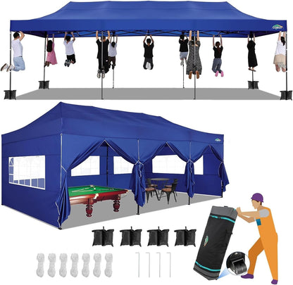 COBIZI 10x30 Pop up Canopy Tent 10x30 Canopy with Sidewalls, Heavy Duty Party Tent Tents for Parties, Foldable UPF 50+ Waterproof Commercial Easy up Canopy with Roller Bag, Navy Blue(Windproof)