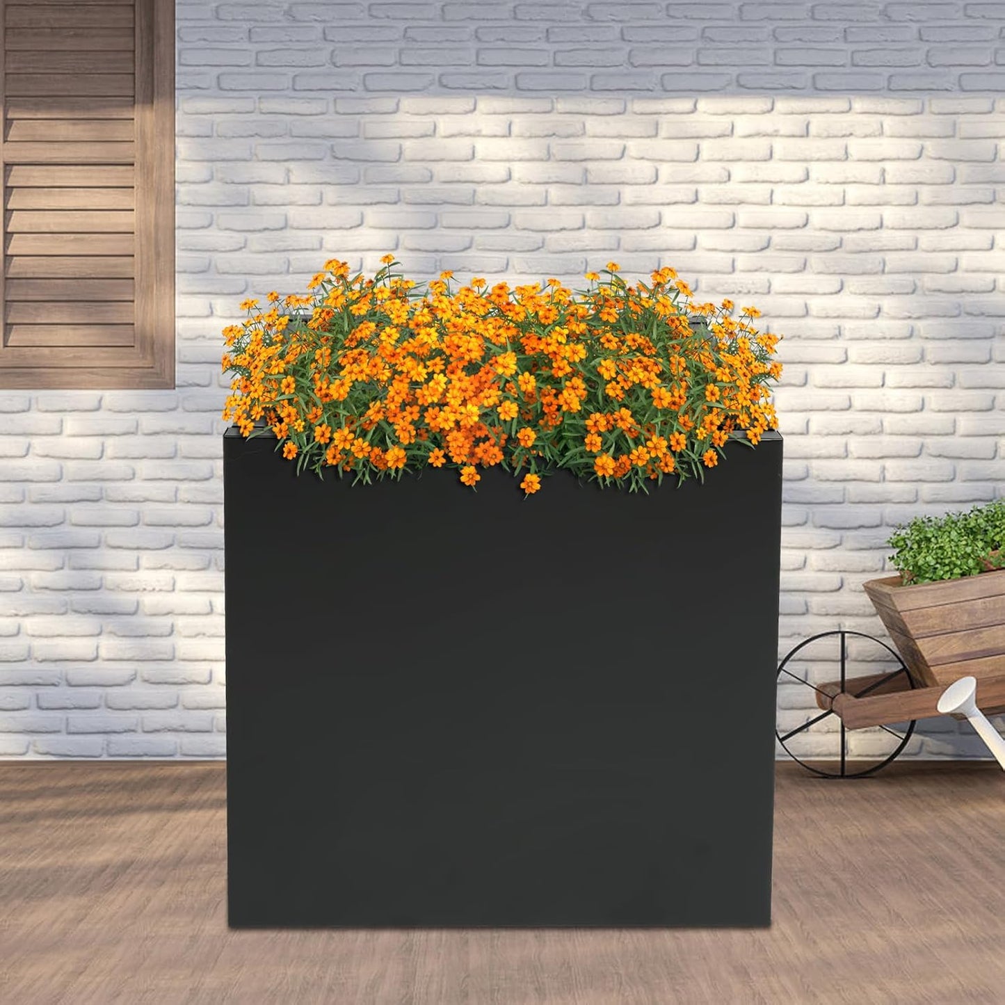 32" L x32 W x32 H Metal Flower Boxes Planter Boxes Outdoor Raised Garden Bed Indoor Outdoor Planting Bed Black Square Planter Box for Patios Lawn Yard Decor Storage