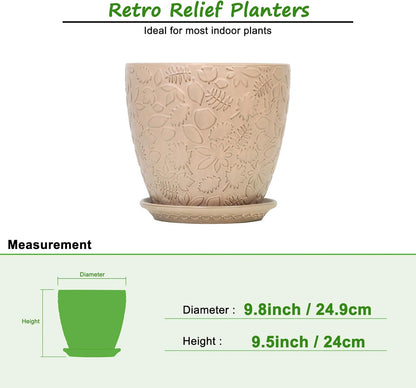 10inch Retro Ceramic Planter with Drainage Hole and Saucer for Multiple Plants, Indoor-Outdoor Garden Pots for Succulent, Orchid, and Flower (Fits Inner Pots Up to 9 Inch, Retro Peach)