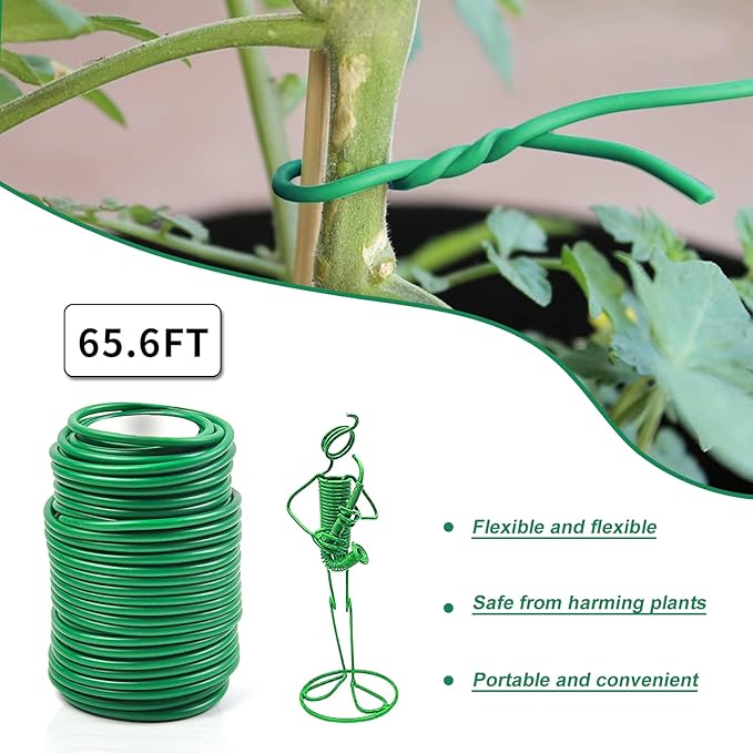 Decoroca Soft Plant Ties for Support - 65.6' Reusable Waterproof Plant Wire, Garden Twist, Office Organization and Decoration Binding（3pcs/Green）