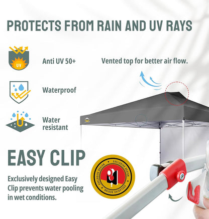 CROWN SHADES 12x12 Pop Up Canopy Tent Instant Commercial with 150D Silver Coated Fabric Including 1 Removable Sidewall, 4 Ropes, 8 Stakes, Weight Bags, STO 'N Go Bag, Grid Grey